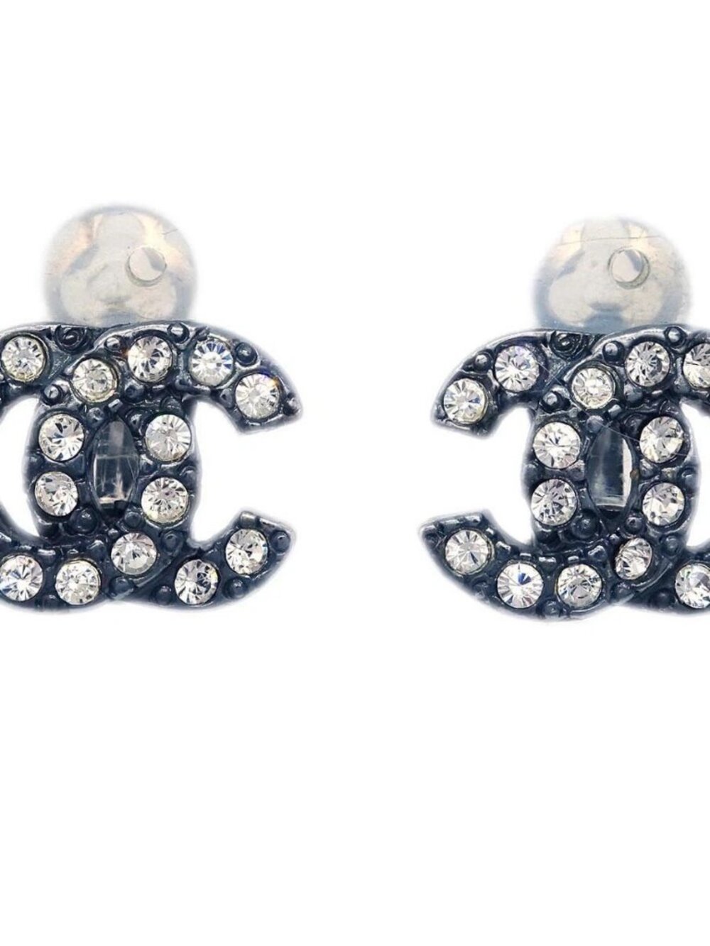 Chanel CC Earrings Clip-On Black Rhinestone 04A 185031